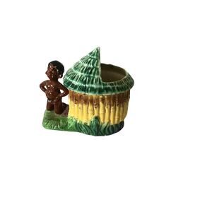 Vintage Tropical Style Planter Boy and Hut 7” Made in Japan